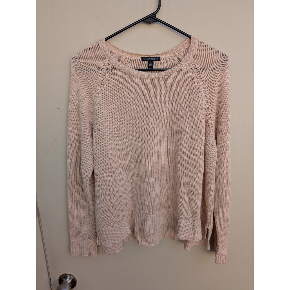 Eileen Fisher Knit Sweater Pullover Mesh Sheer Peach Pink Size Medium‎